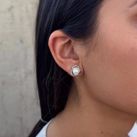 Giani Bernini Cultured Freshwater Pearl Knot Stud Earrings - Picture 5 of 6